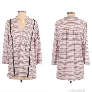SUZANNE BETRO Striped Bell Sleeve‎ Blouse Top Lightweight Pink Black Small